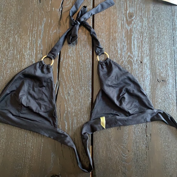 Vitamin A Swim Vitamin A Black Wrap Bikini Top With Gold Detail
